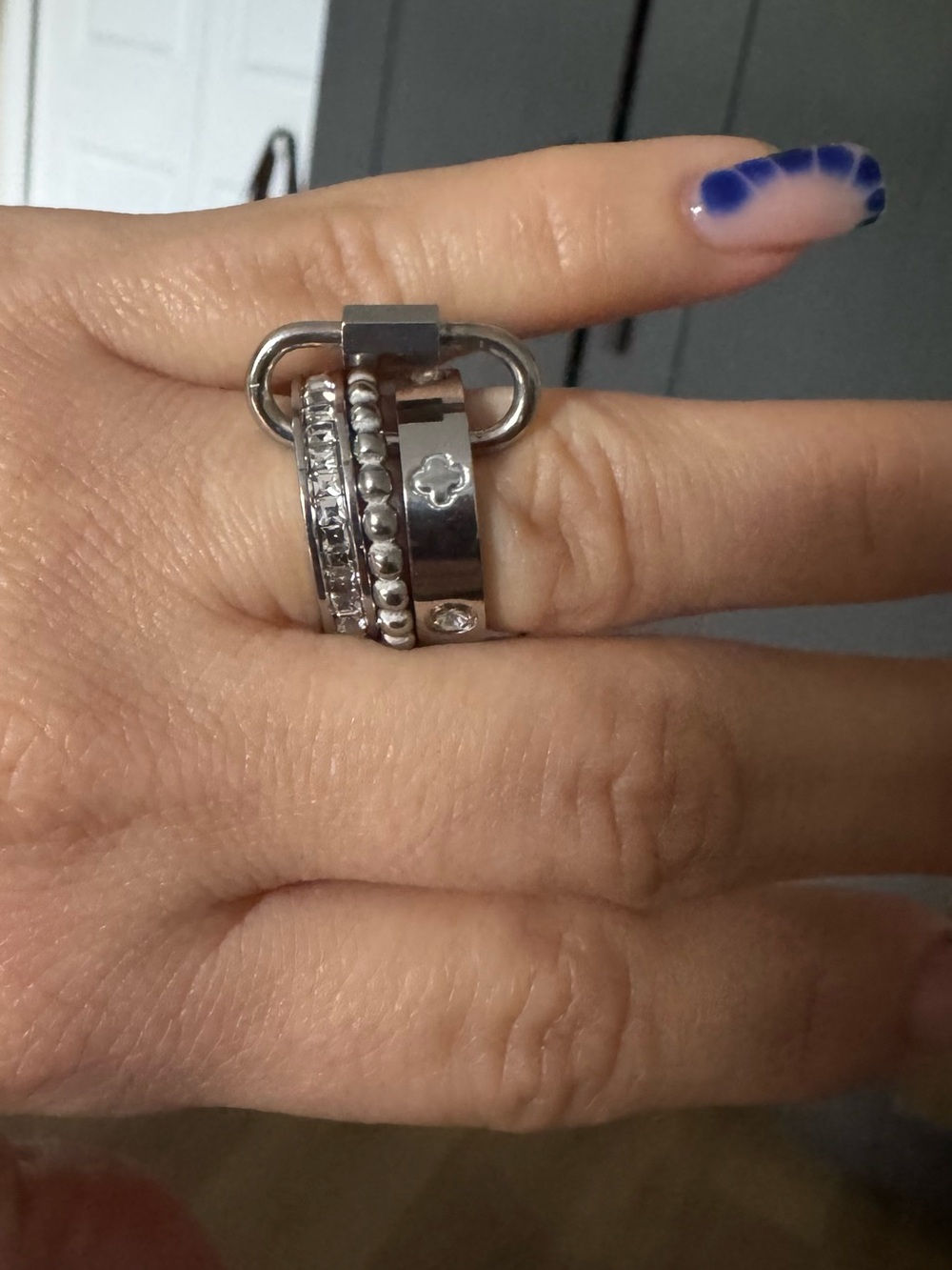 Silver Triple Band Ring with Crystals – Modern Elegance